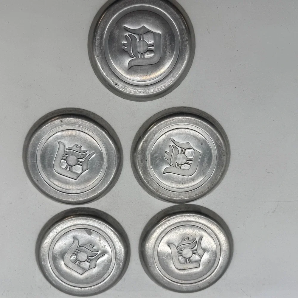 Vtg Aluminum Coasters Set of 5 Detroit‎ Tiger Barware MCM industrial metalware